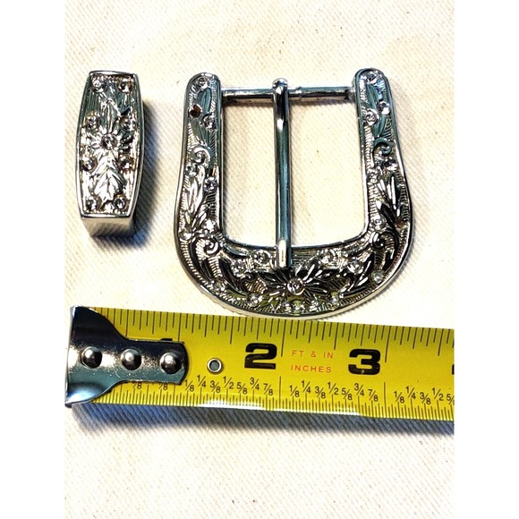 Unbranded Other - SILVER TONED DECORATIVE FLORAL FRAME STYLE WESTERN BELT BUCKLE CLEAR RHINESTONES